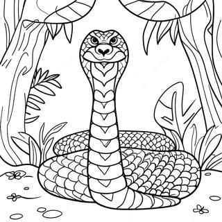 Majestætisk King Cobra i Jungle Farvelægningsside | Konge Kobra malebog