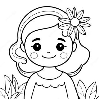 Søde Megan med Blomster Farvelægningsside | Megan malebog