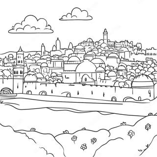 Smuk Jerusalem Landskab Farvelægningsside | Israel malebog