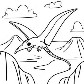 Pterodactyl Flyvende Over en Vulkan Malebog | Pterodactyl malebog