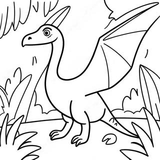 Farverig Pterodactyl i en Jungle Malebog | Pterodactyl malebog