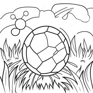 Farverig Fodbold i Græsset Malebog | Fodbold malebog