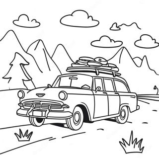Road trip eventyr farvelægningsside | Vejsafari malebog