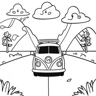 Solrig road trip scene farvelægningsside | Vejsafari malebog