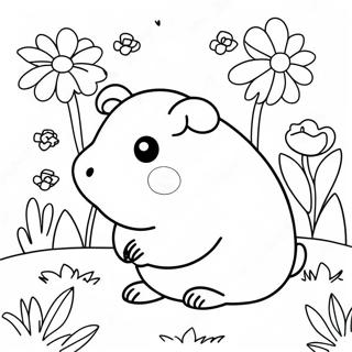 Sødt marsvin i en blomsterhave farvelægningsside | Marsvin malebog