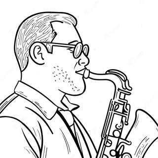 Saxofonist, der spiller jazz, farvelægningsside | Jazz malebog
