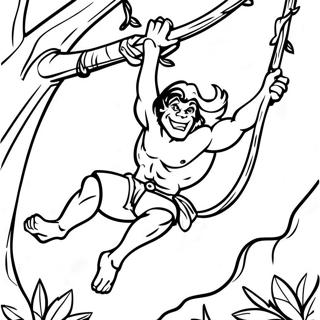 Tarzan svinger fra vinstokke farvelægningsside | Tarzan malebog