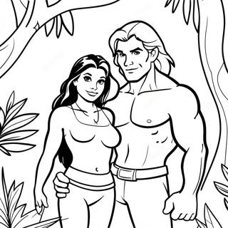 Tarzan og Jane i junglen farvelægningsside | Tarzan malebog