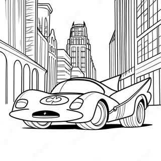 Batmobile der suser gennem Gotham farvelægningsside | Batmobil malebog