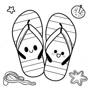 Søde Strand Flip Flops Farvelægningsside | Flip Flop malebog