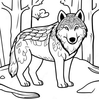 Realistisk timberwolf i skoven farvelægningsside | Tømmerulve malebog