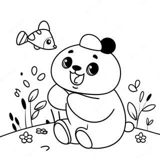 Sød Mimi panda, der leger med venner farvelægningsside | Mimi Panda malebog