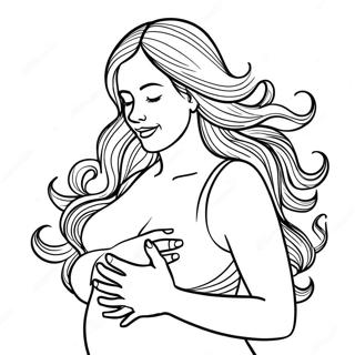 Gravid kvinde holder mave farvelægningsside | Gravid malebog