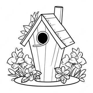 Farverigt Fuglehus med Blomster Malebog | Fuglehus malebog