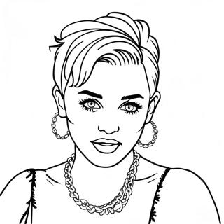 Miley Cyrus med Farverigt Hår Farvelægningsside | Miley Cyrus malebog