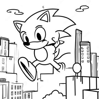 Sonic Svinger Gennem Byen Farvelægningsside | Sonic Spiderman malebog