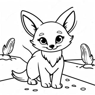 Sød Fennec ræv i ørkenen Malebog | Fennec Ræv malebog