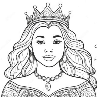 Elegant Sort Prinsesse med Krone Farvelægningsside | Sort Prinsesse malebog