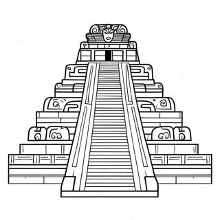 Farverig maya tempel farvelægningsside | Guatemala malebog