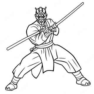 Darth Maul med dobbelt lyssværd farvelægningsside | Darth Maul malebog