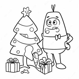 SpongeBob og Patrick Dekorerer et Juletræ Farvning Side | SpongeBob Jul malebog