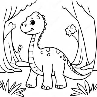 Sød Brachiosaurus i en Skov Farvelægningsside | Brachiosaurus malebog