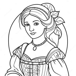 Elegant renæssance dame farvelægningsside | Renaissance malebog