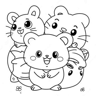 Søde Hamtaro med venner farvelægningsside | Hamtaro malebog