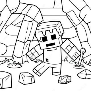 Skræmmende Minecraft Zombie i Hulen Farvelægningsside | Minecraft Zombie malebog