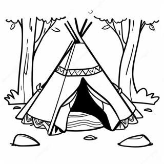 Farverig Teepee i Skoven Farvelægningsside | Teepee malebog