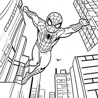 Spider Man svinger gennem byen farvelægningsside | Ultimate Spider Man malebog