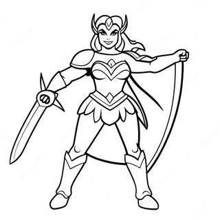 She Ra i kampudstyr farvelægningsside | She Ra malebog