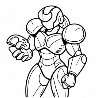 Metroid Samus Aran i Power Suit Farvelægningsside | Metroid malebog