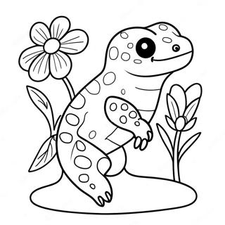 Sød leopard gecko med blomster farvelægningsside | Leopard Gecko malebog