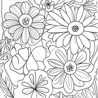 Farvelægningsside med blomster side om side | Side om Side malebog