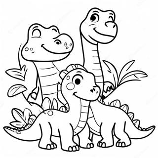 Venlig Dinosaur Familie Farvelægningsside | Dinosaur malebog