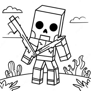 Skræmmende Minecraft Skelet med Bue Malebog | Minecraft Skelet malebog