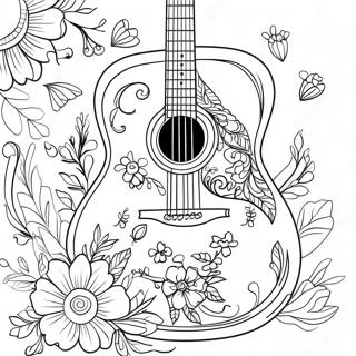 Akustisk Guitar med Blomster Malebog | Guitar malebog