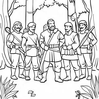 Glade Mænd i Skoven Farvelægningsside | Robin Hood malebog