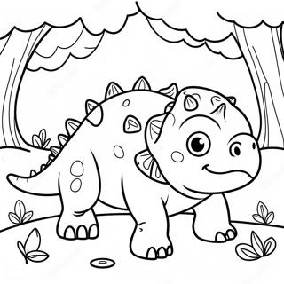 Sød Ankylosaurus i en Skov Farvelægningsside | Ankylosaurus malebog