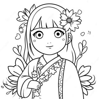 Søde Hinata med Blomster Malebog | Hinata malebog