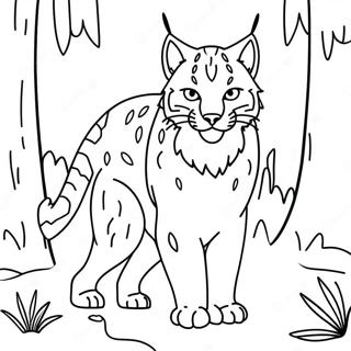 Legesyg lynx i skoven farvelægningsside | Lynx malebog