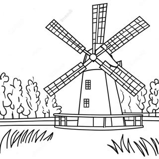 Traditionel hollandsk vindmølle farvelægningsside | Holland malebog