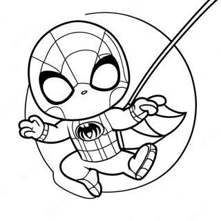 Chibi Spider-Man svingende farvelægningsside | Chibi Marvel malebog