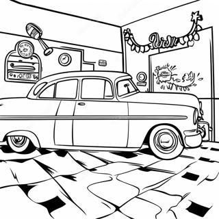 50'ernes retro diner farvelægningsside | 50'erne malebog