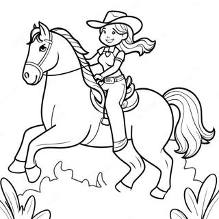Cowgirl ridende på en hest farvelægningsside | Kvigepige malebog