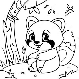 Sød rød panda leger med bambus farvelægningsside | Rød Panda malebog
