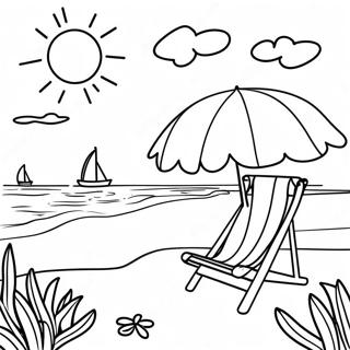 Forårsferie strandscene farvelægningsside | Forårsferie malebog