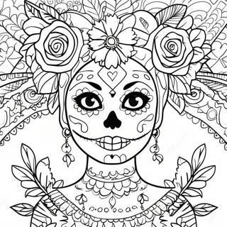 Farverig Dødes Dag Catrina Farvelægningsside | De Dødes Dag malebog
