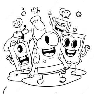 SpongeBob med Farverige Venner Farvelægningsside | Høj SpongeBob malebog